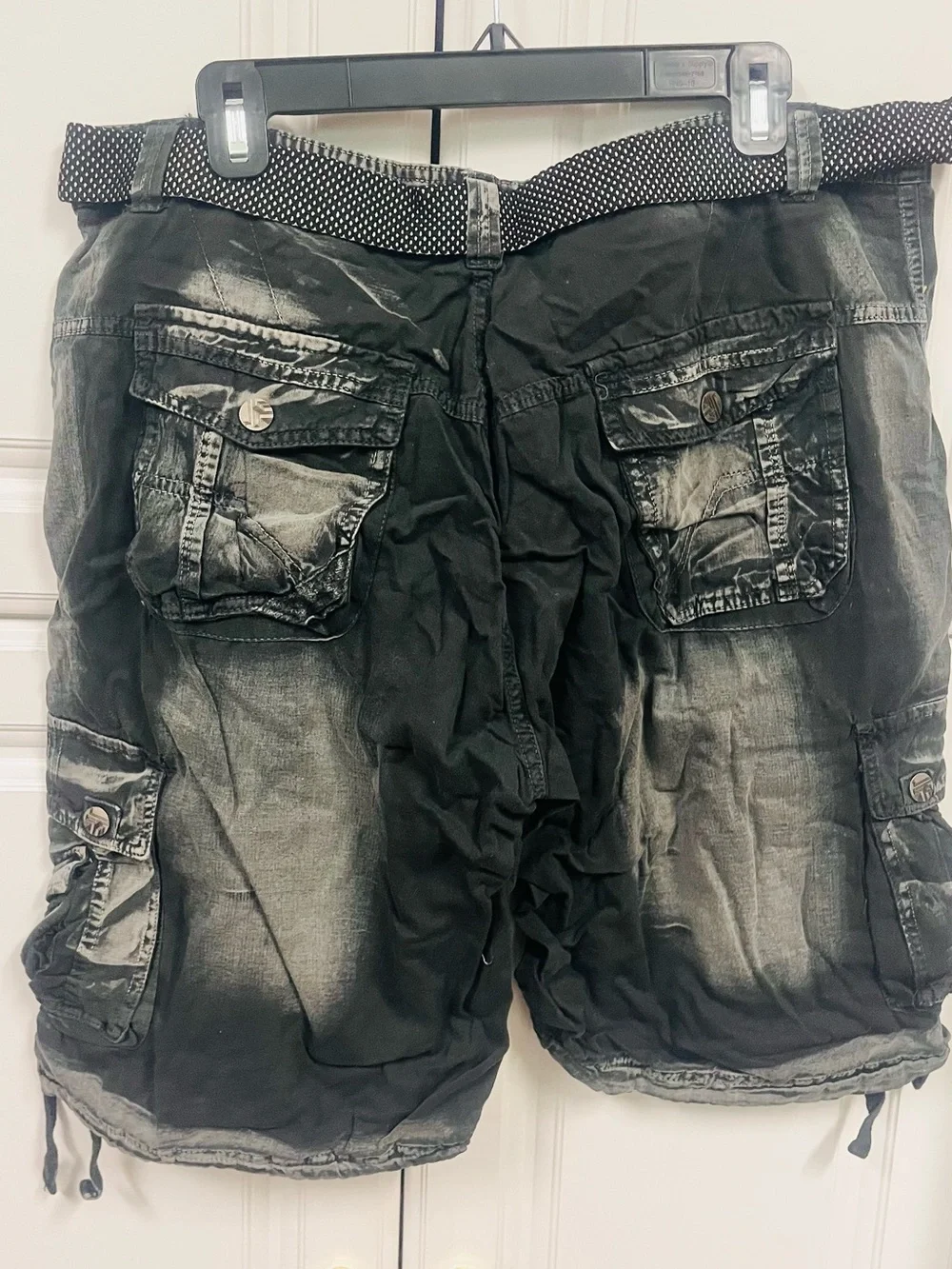 Bespoke Washed Black Cargo Shorts with Dotted Belt